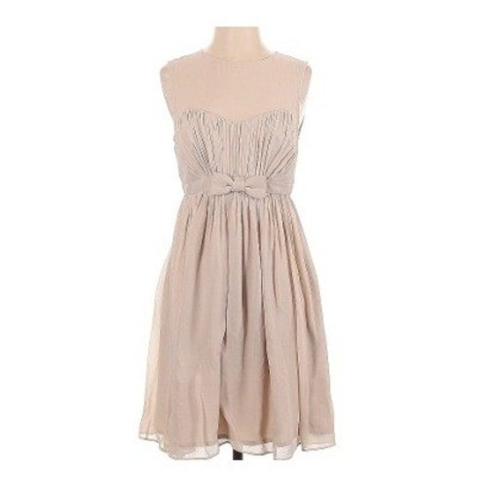 Elana Beau NWT‎ Pleated Bow Waist Dress Beige Sleeveless Midi Luxe Party $220 - Picture 2 of 11